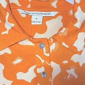 Diane Von Furstenberg size 6 Orange and White Vibrant color tunic silk dress